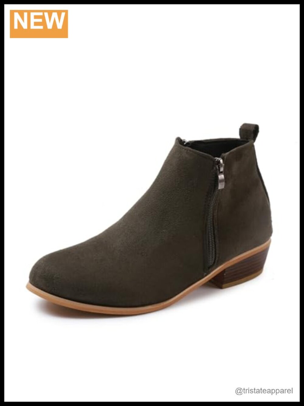 Women's Ankle Boots, Classic Low Heeled Booties, Faux Leather Zip Casual